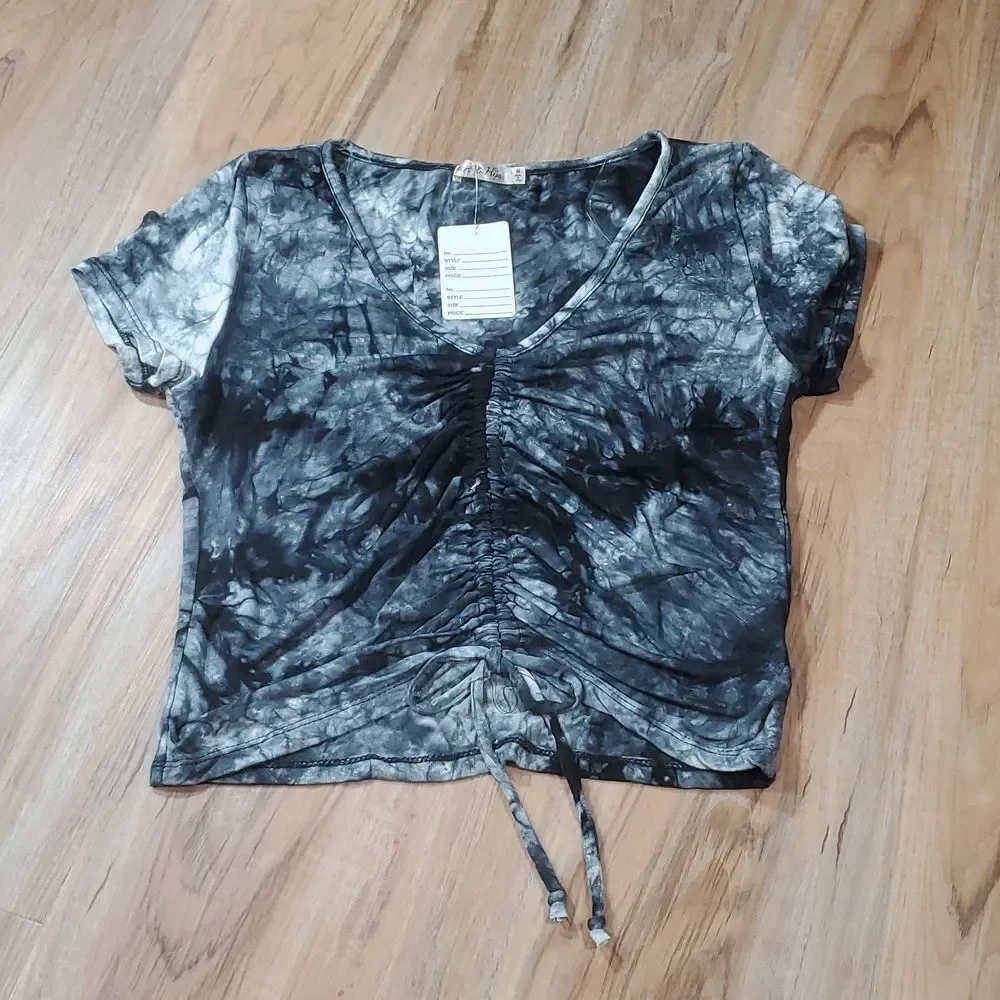 🔺️NWT Heart & Hips Black Tie Dye Cinched Crop Top Medium